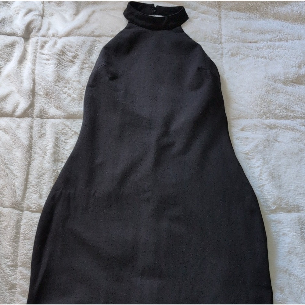 Lulus Halter Neck Midi Dress Womens Large Black Excellent Ruffle Hem Sleeveless